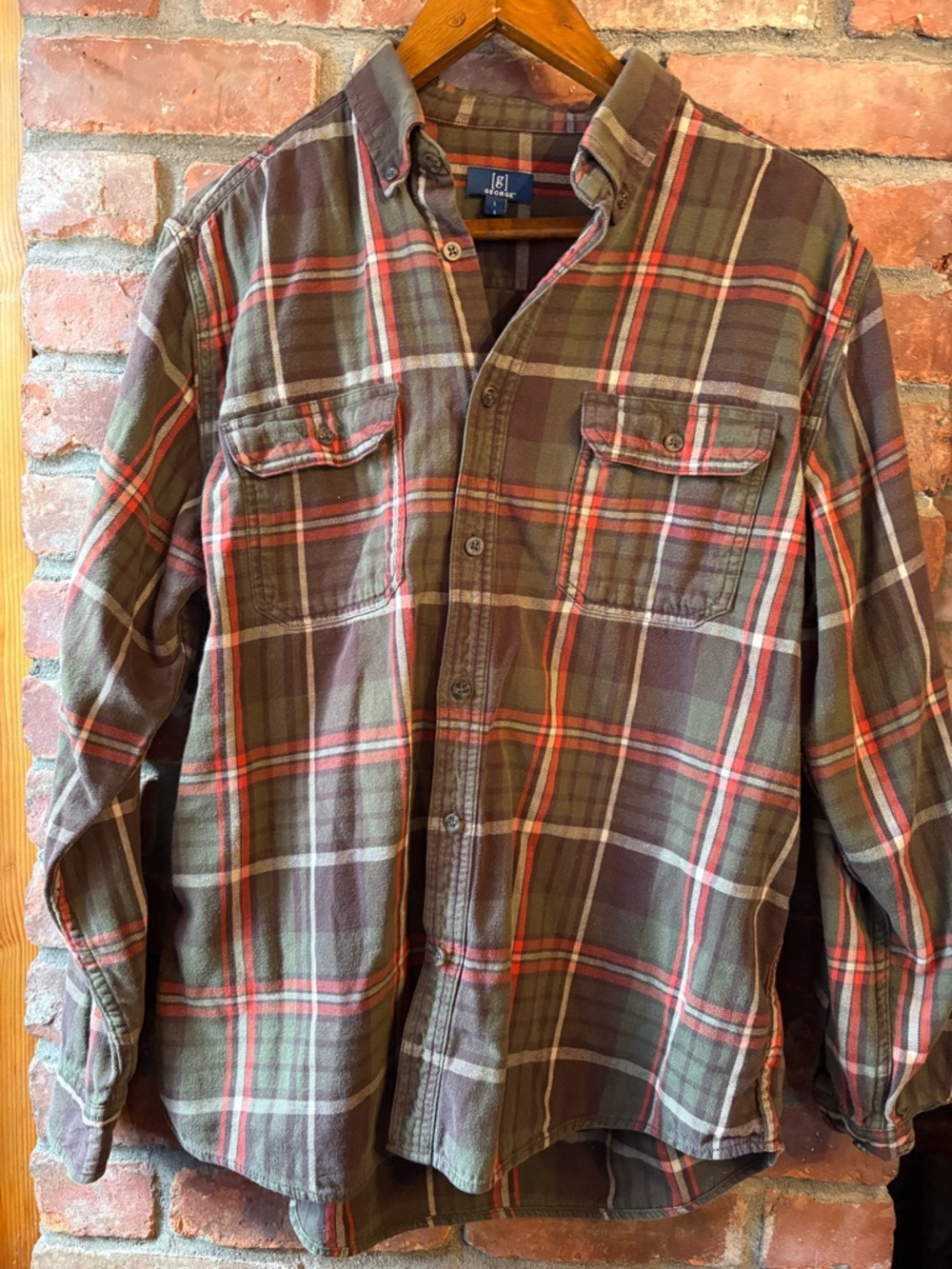 Plaid Button-Up Shirt - Olive, Brown & Red